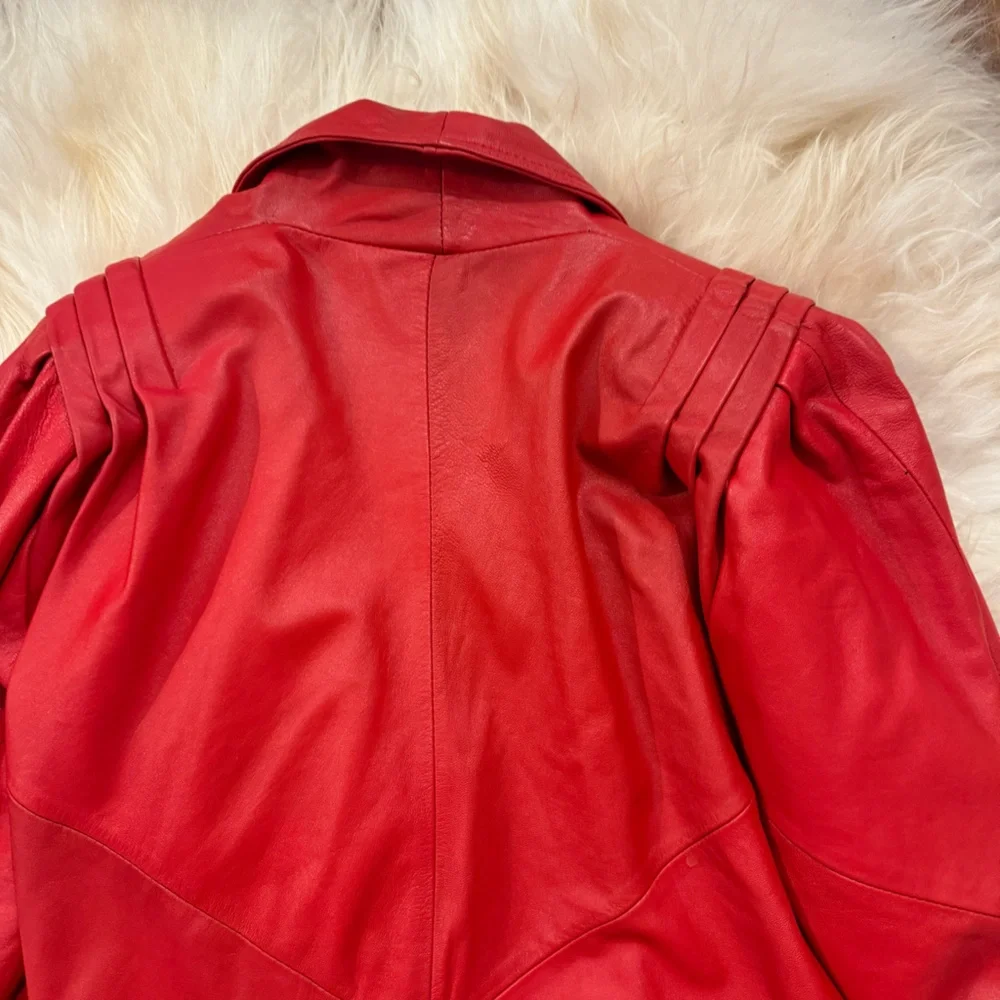 vintage red leather european moto oversized jacket
